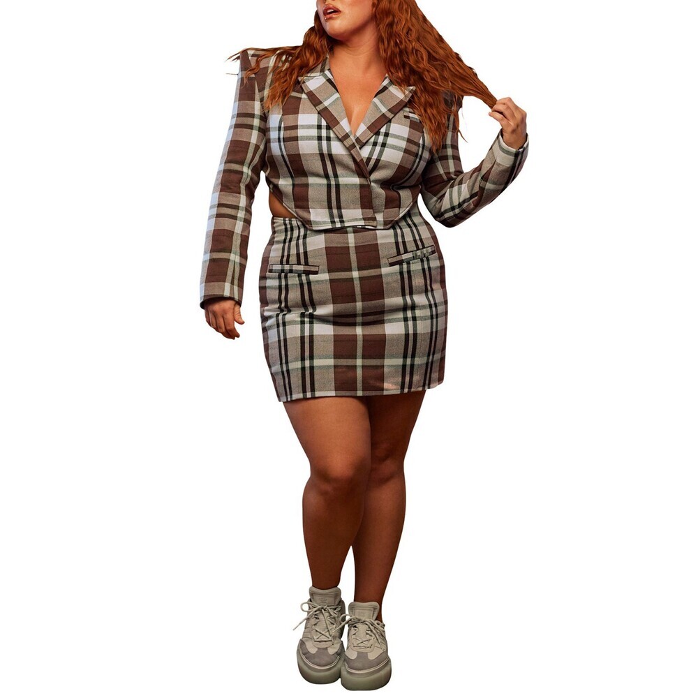 Adidas X IVY Park Blazer Dress Womens 3X Multicolor Plaid Notched Lapels RED904